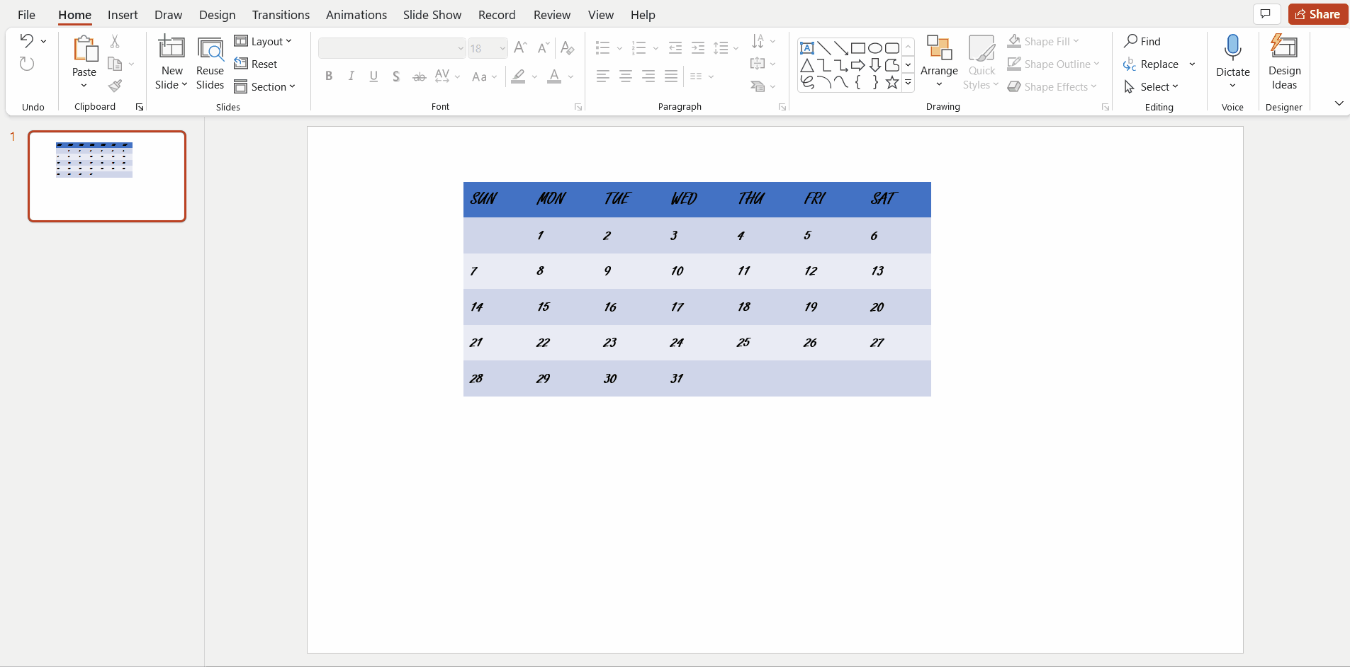 How to Make a Calendar in PowerPoint -10