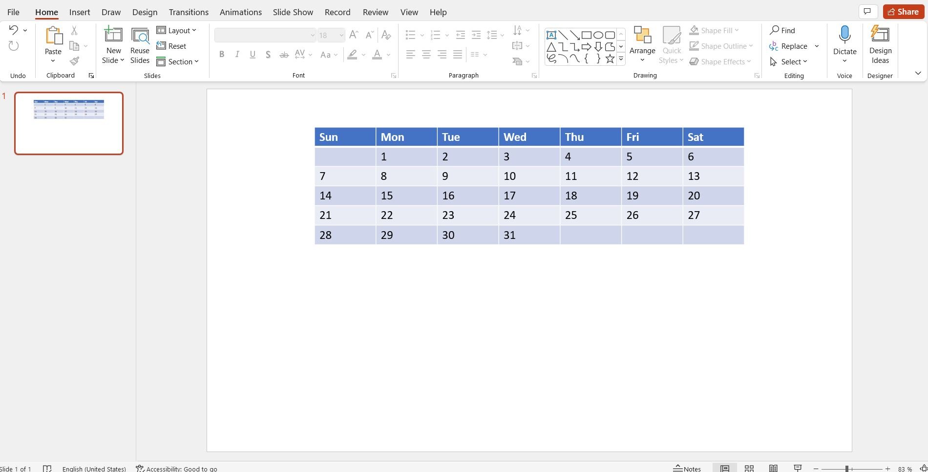 How to Make a Calendar in PowerPoint -4