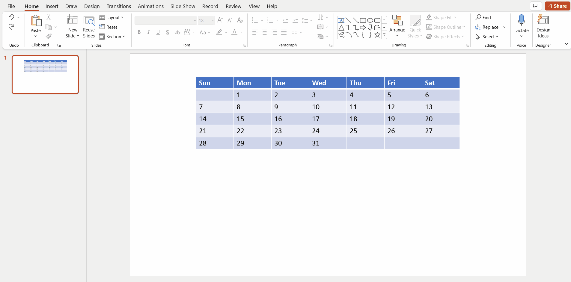 How to Make a Calendar in PowerPoint -5