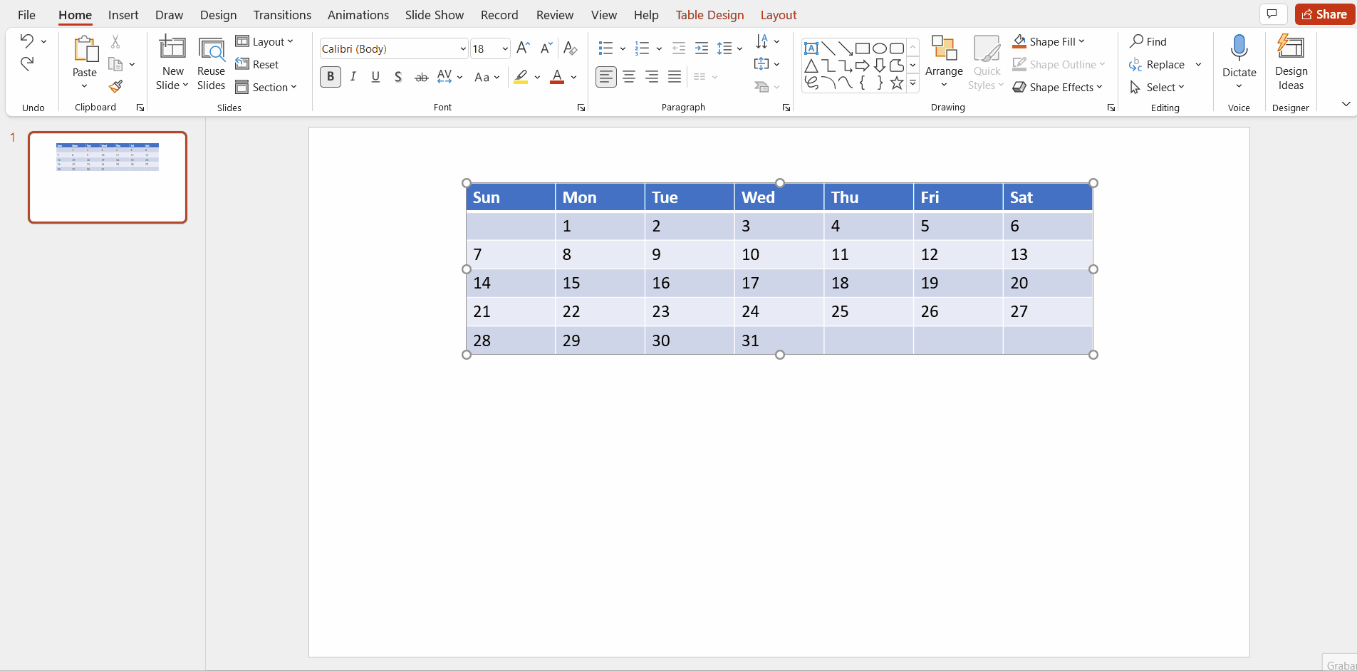 How to Make a Calendar in PowerPoint -6