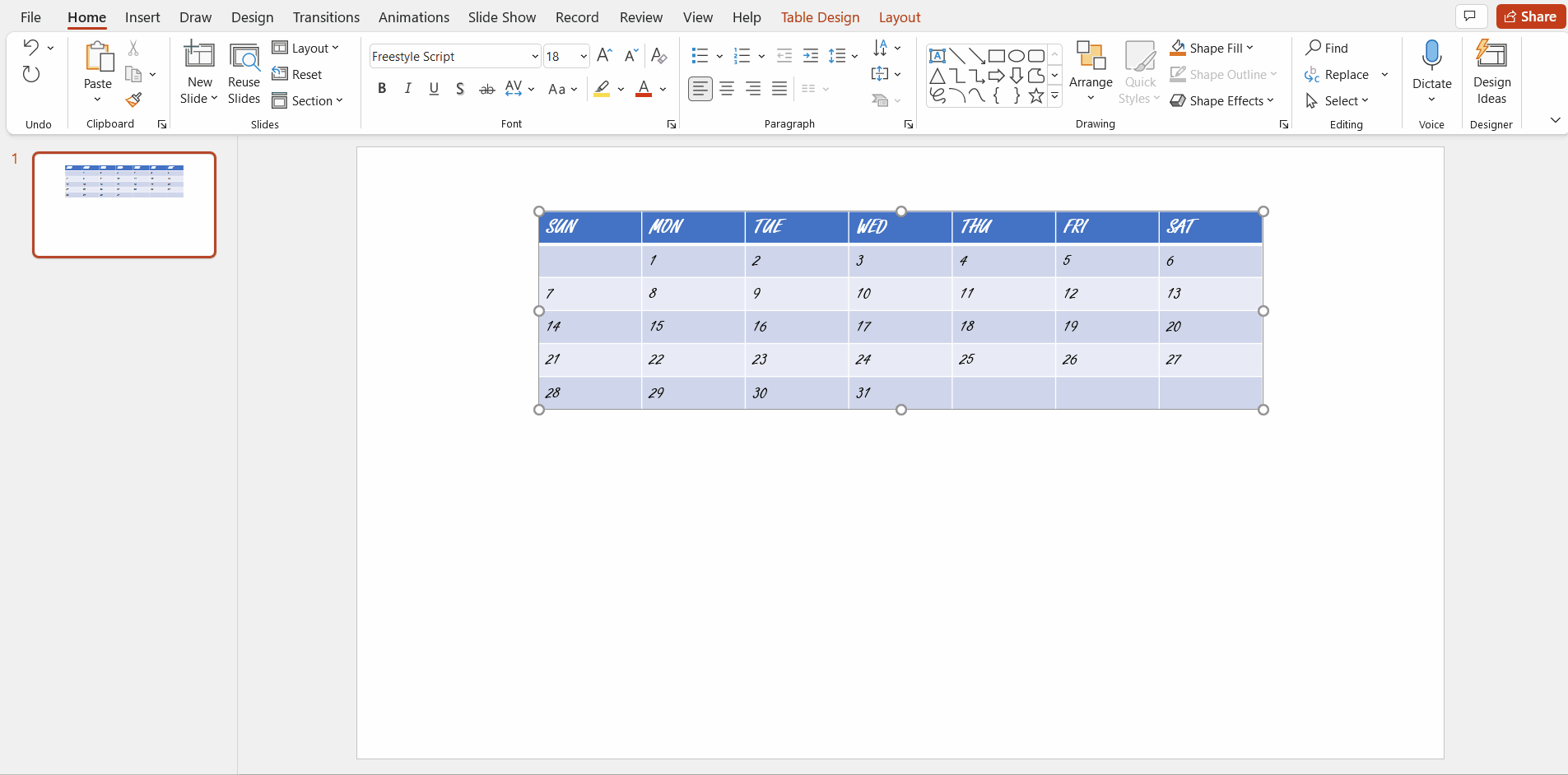 How to Make a Calendar in PowerPoint -7