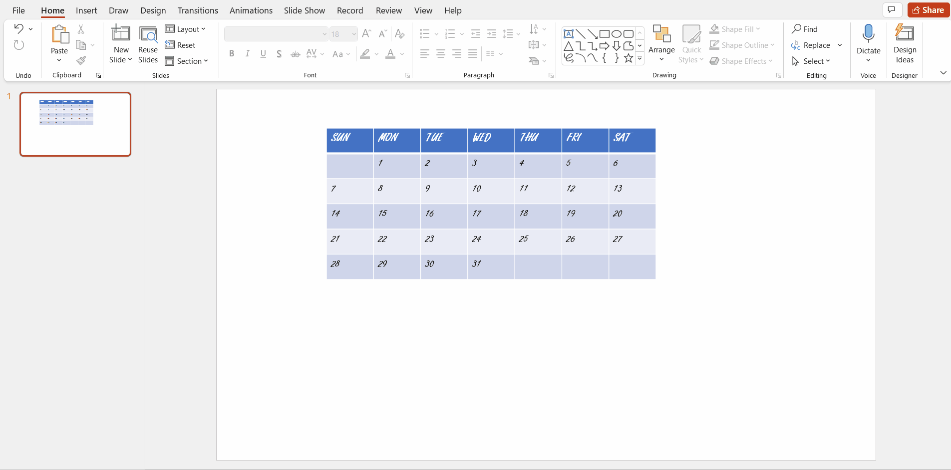 How to Make a Calendar in PowerPoint -8