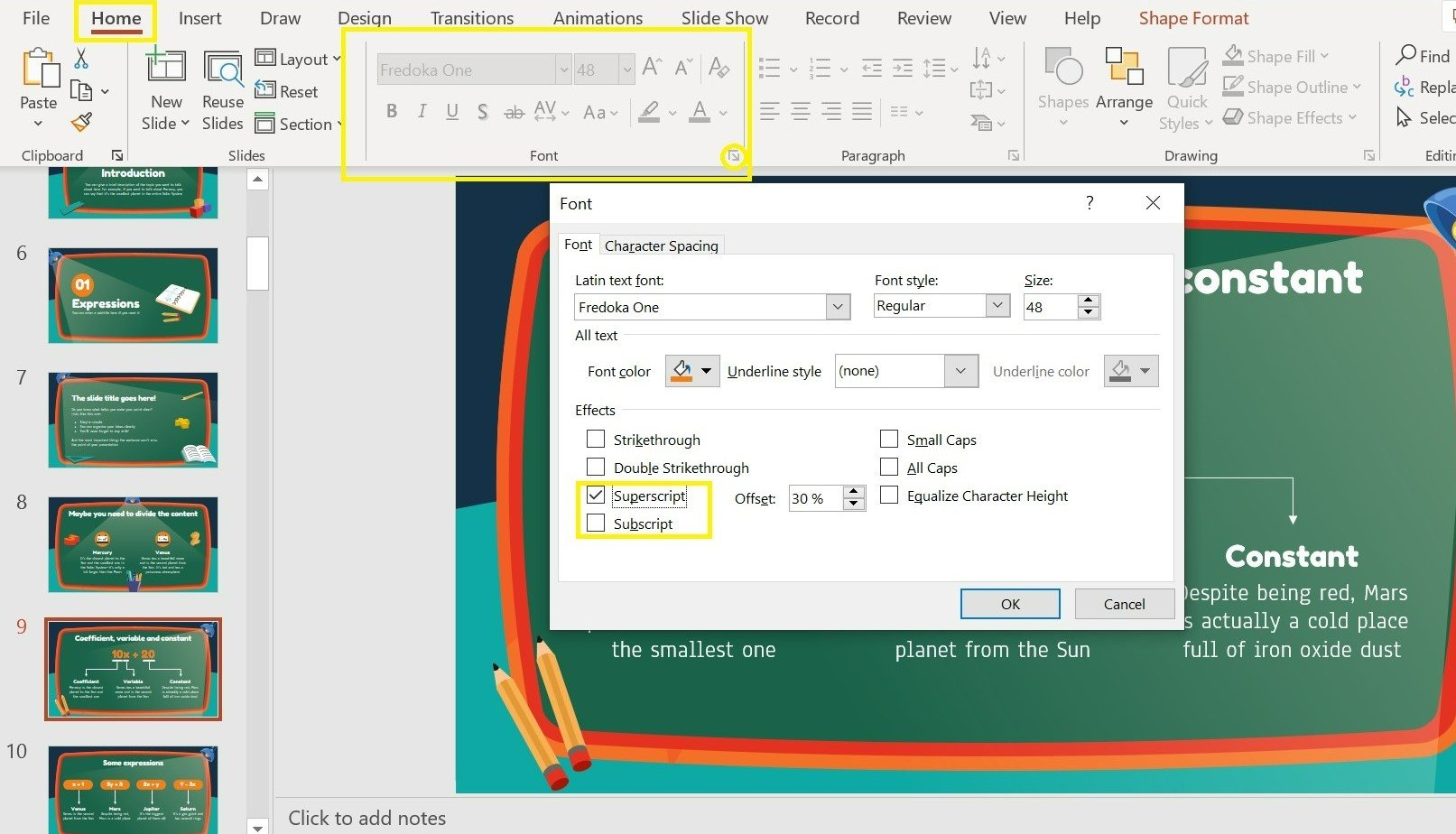 How to Add Superscript and Subscript in PowerPoint -1